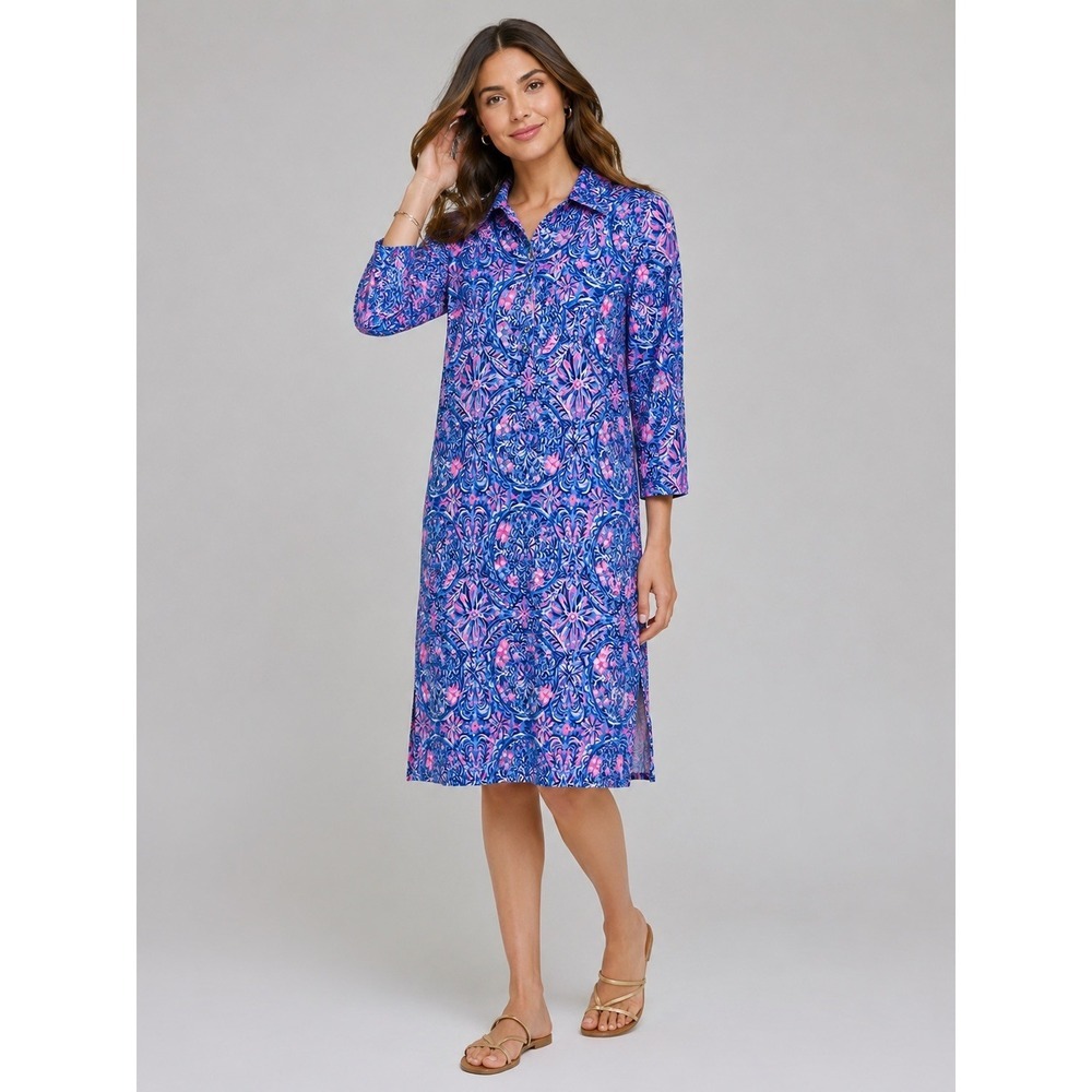Lilly Pulitzer Meryl Pique Dress Blue Pink Floral Paisley UPF 50+ Small 009629